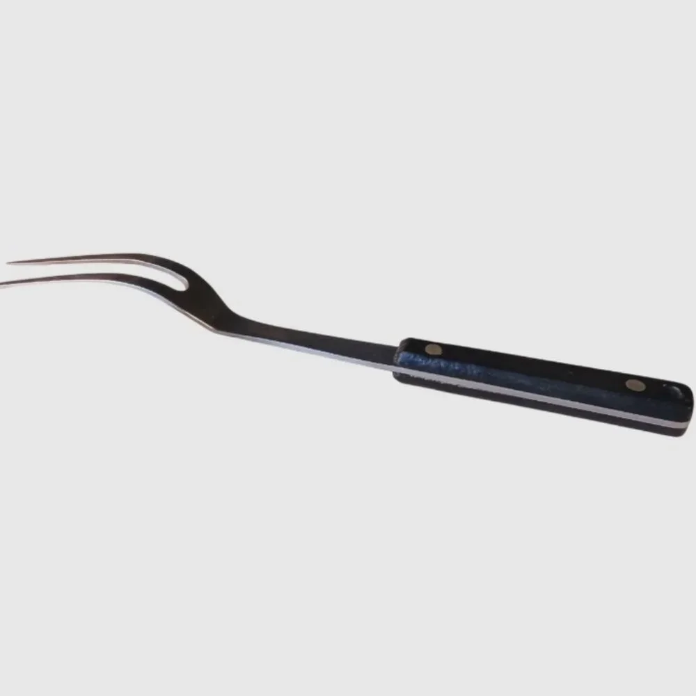 Vtg Flint Arrowhead Meat Carving Fork 11 ¾” Stainless 2 Prong USA Black Handle
